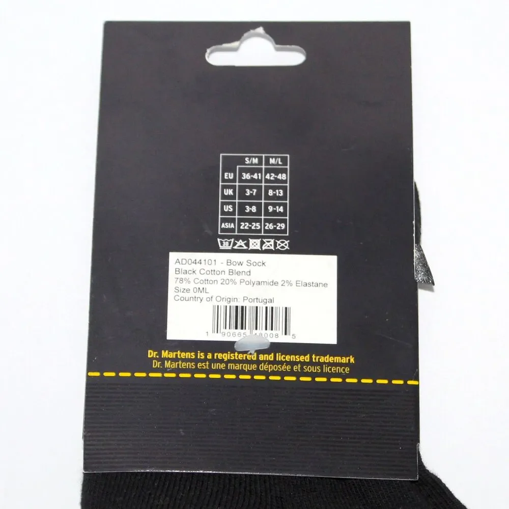 Dr. Martens Black Bow Crew Socks woman M/L AirWair cotton blend rock punk goth